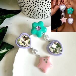 2/$30🌵 Pastel Acrylic Bead Rhinestone Earrings Kawaii Star Heart Flower NEW